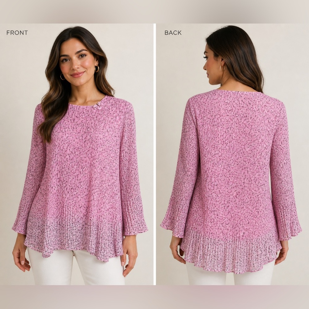 Pathak & Sons pink pleated bell sleeve tunic top or mini dress approx. L Large